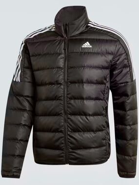 Adidas Essentials Down Puffer Jacket Men’s Medium Black White 3-Stripes GH4589
